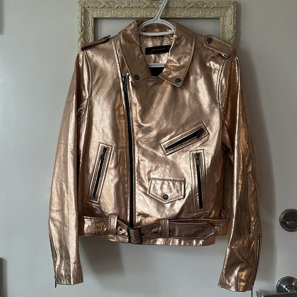 ZARA | Metallic Rose Gold Women's Vegan Leather Jacket - Picture 6 of 14